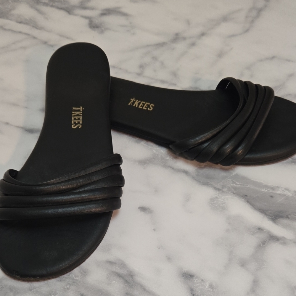 TKEES Serena Women's Matte Black Leather Slide Sandals